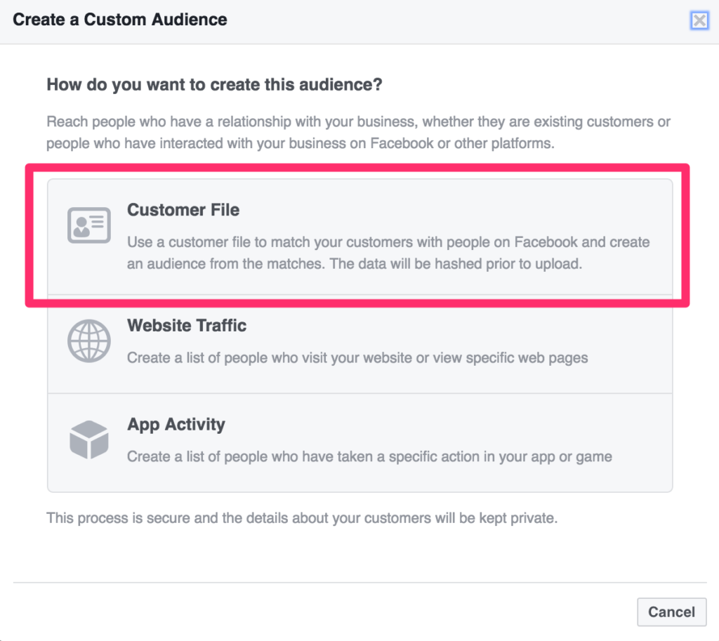 select customer file in facebook ads manager audiences