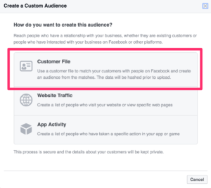 select customer file in facebook ads manager audiences