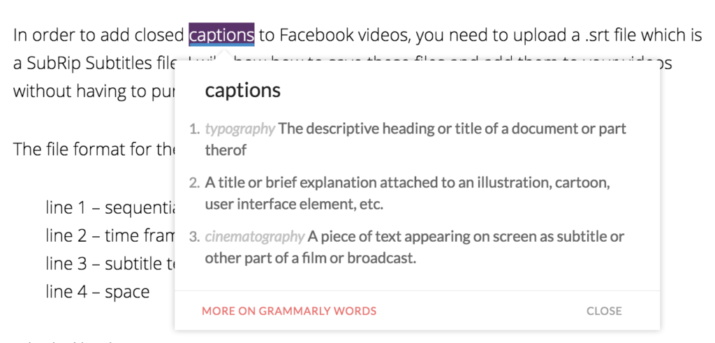 Grammarly double click definitions