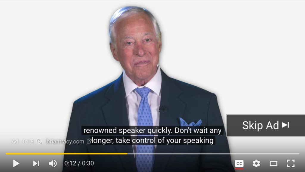 example of YouTube captions on a video ad