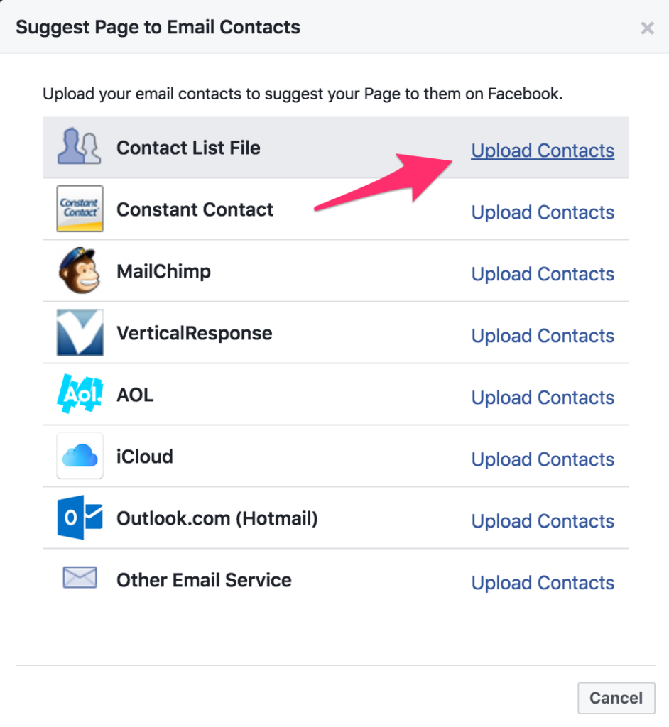 choose contact list file and click upload contacts