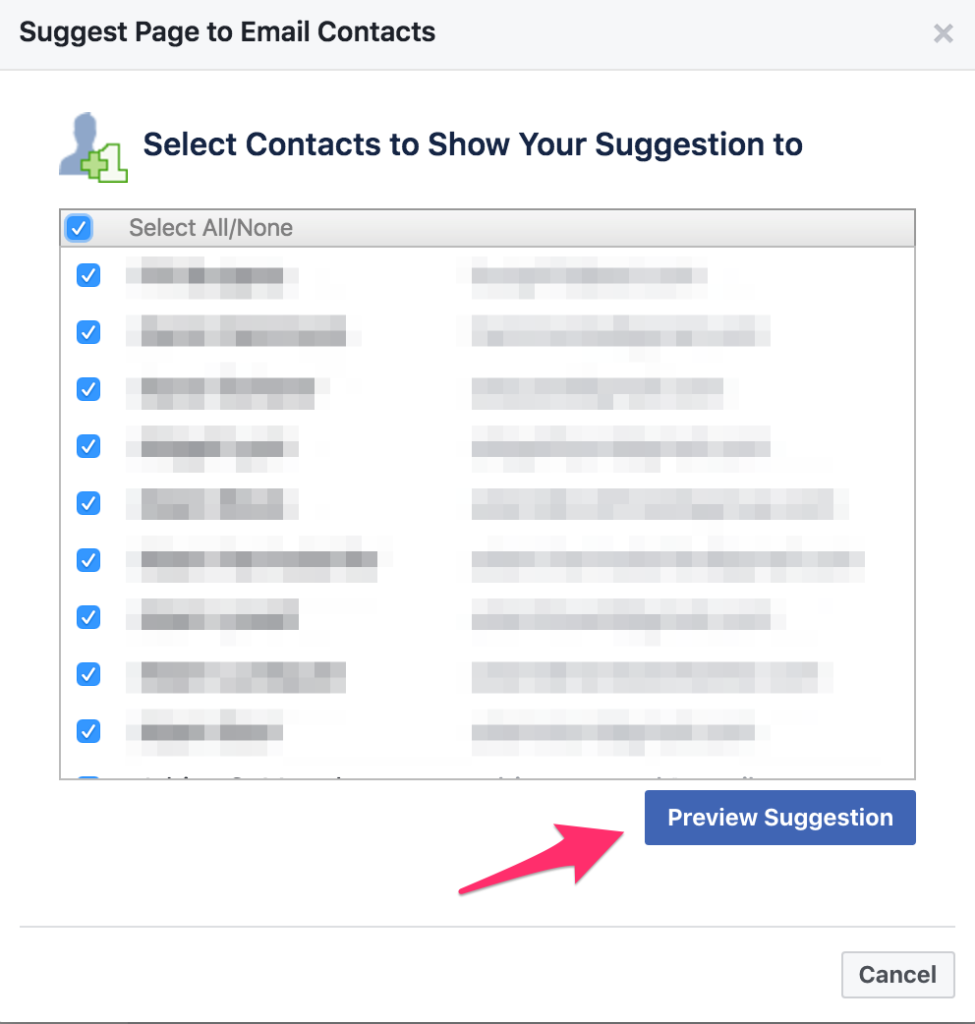 add your list of email addresses to suggest your facebook page to them