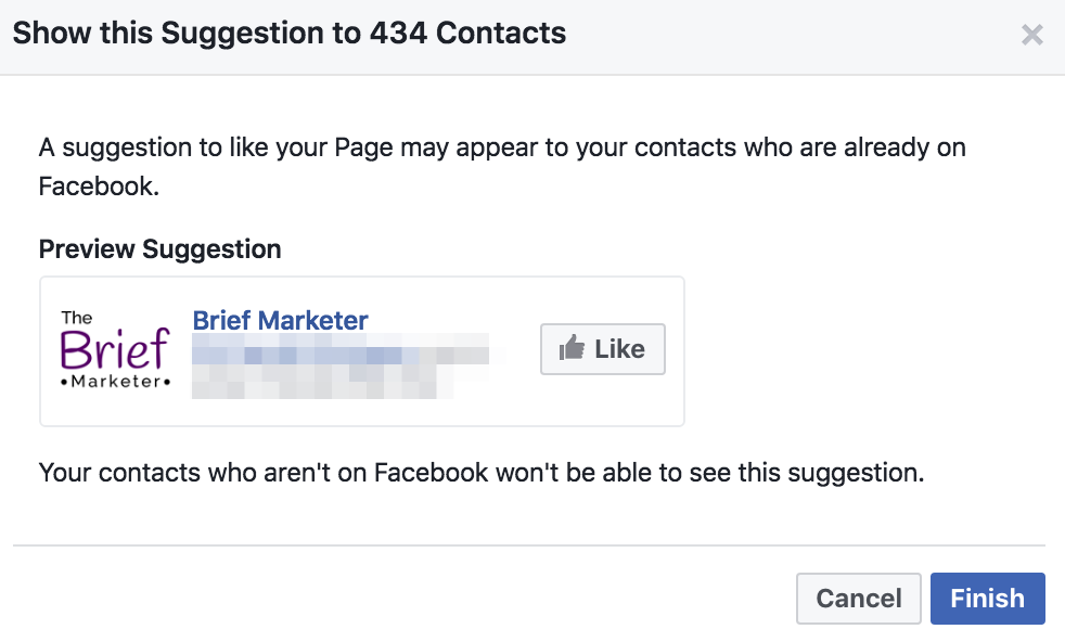 how your facebook page suggestion will look to your email list