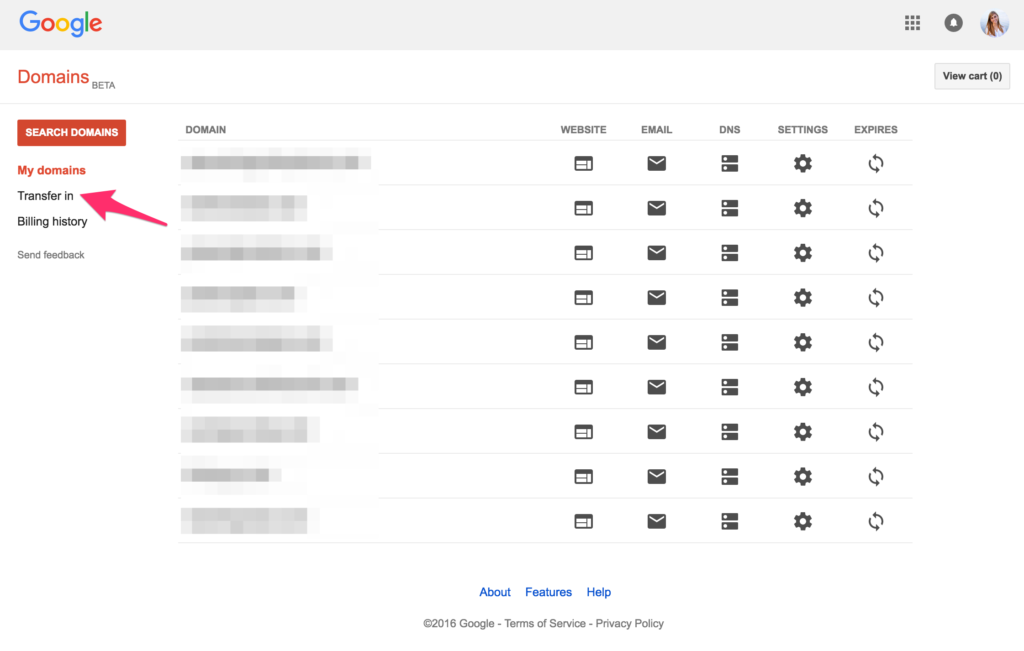 transfer in google domains