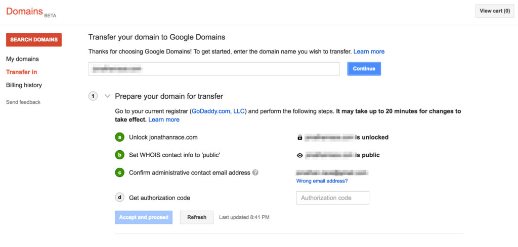 google domains prepare domain for transfer