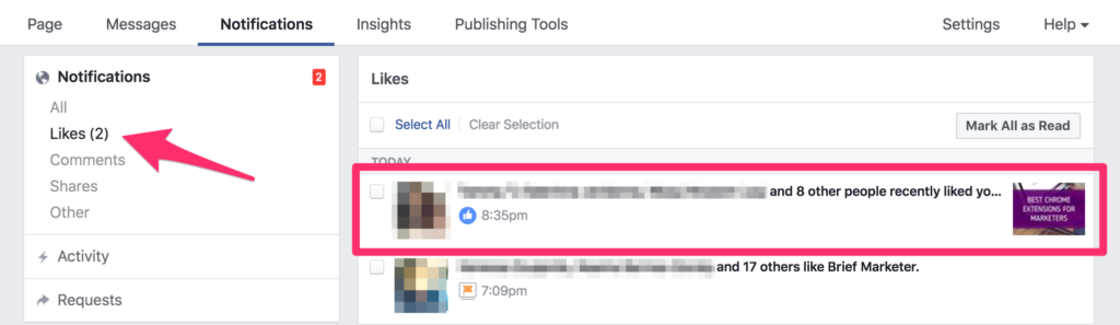 check your business page's notifications on facebook