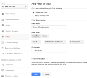 add filter to view in google analytics